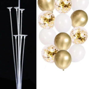 Balon Diyarı 7'li Balon Standı Ve 12 Adet Gold-beyaz-şeffaf Konfetili Balon Set