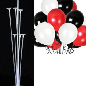 Balon Diyarı 7'li Balon Standı Ve 12 Adet Kırmızı, Siyah Ve Beyaz Balon Set