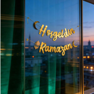 Hoşgeldin Ramazan Yazılı Kaligrafi Banner Gold Renkli 200x30 Cm Ramazan Bayramı Altın süs
