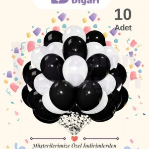 10 Adet Siyah - Beyaz- Balon , Mat Kaliteli Balon Seti
