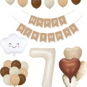 7 Yaş Için Retro Doğum Günü Seti Krem Rakam Folyo Banner Bulut Folyo Balon Balon Bandı Hediyeli