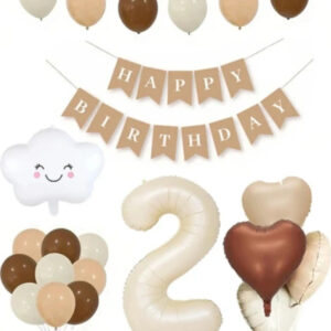 2 Yaş Için Retro Doğum Günü Seti Krem Rakam Folyo Banner Bulut Folyo Balon Balon Bandı Hediyeli