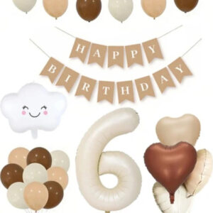 6 Yaş Için Retro Doğum Günü Seti Krem Rakam Folyo Banner Bulut Folyo Balon Balon Bandı Hediyeli