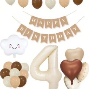 4 Yaş Için Retro Doğum Günü Seti Krem Rakam Folyo Banner Bulut Folyo Balon Balon Bandı Hediyeli