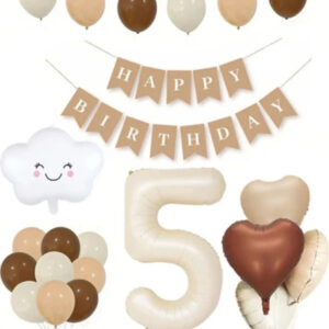 5 Yaş Için Retro Doğum Günü Seti Krem Rakam Folyo Banner Bulut Folyo Balon Balon Bandı Hediyeli