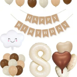 8 Yaş Için Için Retro Doğum Günü Seti Krem Rakam Folyo Banner Bulut Folyo Balon Balon Bandı Hediyeli